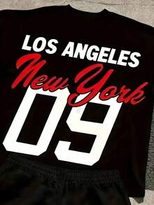 Conjunto de 2 piezas de camiseta y pantalones cortos con estampado 3D de la Estatua de la Libertad de Nueva York para hombres, conjunto informal de manga corta y cuello redondo para verano, lavable, atuendo con temática de Nueva York - Multicolor - Ver 3