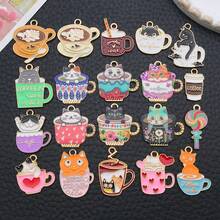 12/20pcs Coffee Charms Artistic Coffee Cup Pendants Beads Bean Charm Alloy Tea Cup Cat Series Pendant Jewelry Making DIY Keychain Earrings Pendant For Jewelry Making Bracelets Necklace - Multicolor - View 5