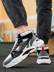 Men's Personalized Colorblock High-Top Thick Sole Shoes, Comfortable Versatile Casual Shoes With Breathable Mesh And Orange Accent Design, Suitable For Daily Wear And Outdoor Activities - white ash - View 9