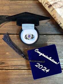 Customized Name Jewelry Box, Graduation Cap Ring Box, Customized Name Velvet Graduation Cap Gift Box, Elegant Black Ring Box With Soft Lining, Graduation Ring Box Suitable For Men And Women, Personalized Graduation Souvenir, Suitable For Proposal, Wedding, Anniversary, Graduation, Valentine's Day, Graduation Gift - Multicolor - View 8