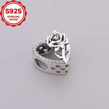 HuooNew Set Liontin Hati Berongga Emas Mawar dengan Batu Zirkonia Kubik Perak Sterling 925, Cocok untuk Pria dan Wanita, Sempurna untuk Jamuan dan Pesta - Perak - View 4