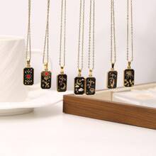 1 件极简时尚 304 不锈钢油滴塔罗牌吊坠项链毛衣链 - 百搭复古女士配饰 - 金色 - 查看 3