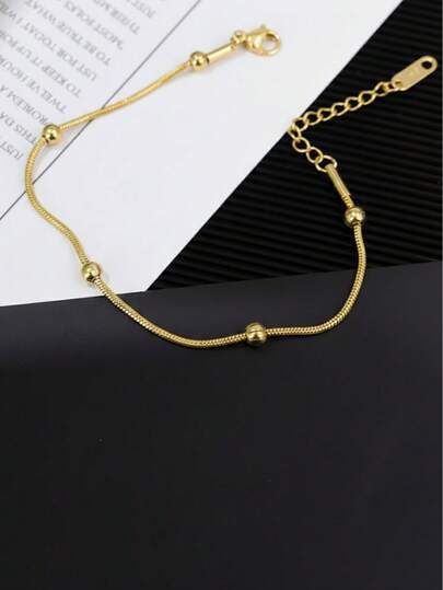 Pulsera elegante de acero inoxidable con tono dorado y cuentas redondas - Cadena ajustable y resistente a la decoloración para mujeres - Regalo perfecto
