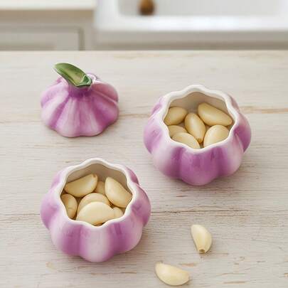 1 Set Purple Ceramic Garlic Jars, For Home Decor, Can Be Used As Sculpture And Storage Organizer
