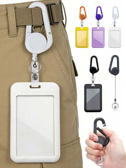 1pc Color Id Card Holder With Carabiner And Retractable Id Strap,Work Id Card Protector, Multi-Functional Portable Card Holder,Retractable Portable Id Card,Outdoor Mountaineering Retractable Easy-Pull Buckle,For Office,School Id,Credit,Proximity Key Card,Driver's License,Ideal For Doctor,Nurse,Teacher,Student,Office Worker,Back-To-School Essentials,Perfect Birthday Gift, Back-To-School Gift, Holiday Gift, Class Meeting Gift, Teacher's Gift