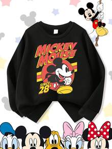 Disney Classic Mickey Mouse Since 28 Retro Vintage Poster Comfortable Print Young Girls' Long Sleeve Sweatshirt, Suitable For Autumn/Winter, Lightweight And Cozy, Great For Layering In Fall, Fashionable Casual Wear, Graphic Design, Back To School Season, Autumn, Back To School Party, Suitable For Outdoor Picnic, Street Photography, Home, Campus, Holidays, New Year Gift - màu đen - Xem 2