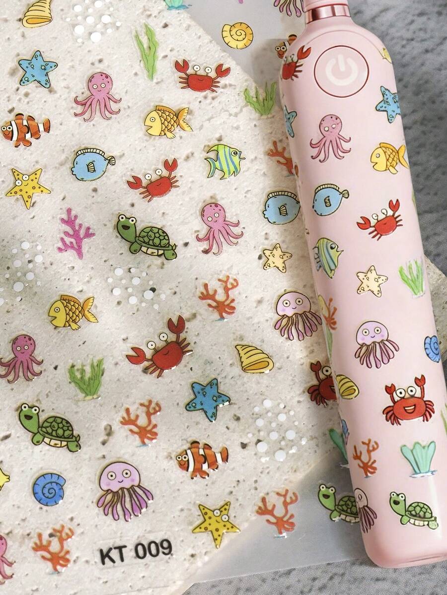 Cute Cartoon Marine Life Nail Stickers, Adorable Octopus Crab Starfish Decals, Journaling & Stationery DIY Supplies - KT009 - View 1