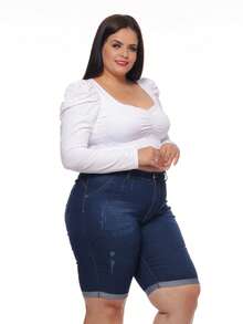 Plus Size  Style Cropped Long Sleeve Off-The-Shoulder Blouse - Blanco - Ver 6