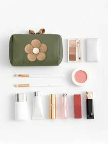 1个五瓣花旅行化妆包 - 拉链式小巧化妆品收纳包，轻便便携棕色花朵拉链零钱包，可爱花朵配饰，小巧药盒和急救包，多功能布艺小药袋，适合存放口红、手机、硬币、数据线和各种必需品，非常适合旅行和日常使用，情人节礼物，斋月礼物 - 彩色 - 查看 2