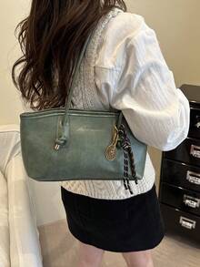 1pc Vintage Oily Leather Handbag, Knotted Handle Design, Convertible To Shoulder Bag And Tote Bag, Suitable For School And Work Commute, Multi-Functional Tote Bag (Actual Product Color May Vary Slightly Due To Lighting And Angle During Photography) - Green - View 7