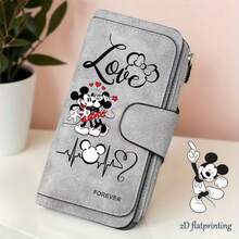 Disney 1个迪士尼夏季新款米奇米妮（永恒之爱）大容量拉链零钱包，多功能信用卡夹，男女通用可爱钱包，2D打印，情人节、感恩节完美礼物 - 彩色 - 查看 14