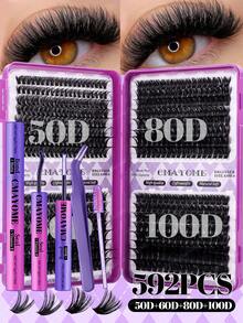 640/592/576 piezas Conjunto de pestañas individuales con rizado D, incluye pegamento para pestañas, pinzas, cepillo para pestañas, adecuado para principiantes, kit de extensión de pestañas postizas naturales y esponjosas, conjunto de pestañas de alto volumen con pegamento para pestañas, libro de maquillaje clásico DIY para el hogar, grupos de pestañas postizas de alta capacidad con herramientas - Morado - Ver 13