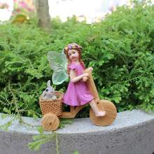 Estátua de fada de resina andando de bicicleta para jardim, miniatura de paisagem. Decoração interessante para áreas externas. Linda menina e coelho para jardim, quintal, varanda e áreas externas. Ideal para artesanato, decoração de mesa ou como presente. - Fada das Flores de Bicicleta - Ver 10