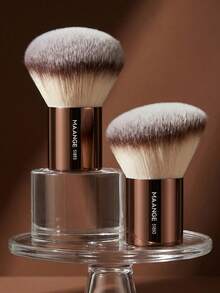 MAANGE 1支/2支装专业短柄圆头化妆刷，柔软粉底刷/腮红刷，采用亲肤纤维制成，方便携带，旅行必备，女士/女孩礼物，粉底刷，遮瑕刷，腮红刷，修容刷，古铜粉刷，散粉刷，粉底刷，腮红刷，赠品 - 咖啡棕 - 查看 2