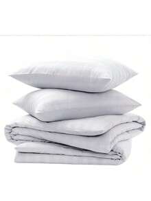 My Home Store White Double Duvet Cover Set 4 Pcs Satin Stripe Duvet Covers Soft Brushed Microfiber Bedding Set With Fitted Sheet 30 Deep & 2 Pillowcases - 赭石 - 查看 11