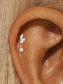 EleRunis 1PC 925 Sterling Silver Flower Marquise Irregular Flat Back Cartilage Helix Piercing Fine Jewelry For Daily Wear Wedding Party Engagement Anniversary Valentine's Day - Gold - View 17