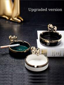 1pc Handmade Gold-Plated Ceramic Ashtray, Gold-Rimmed Edge, Round Shape, Suitable For Home, Office, Cafe, Nordic Minimalist Style Home Decor (Subtle Differences In Handmade Gold-Plating Process Do Not Affect Use) - Multicolor - View 7