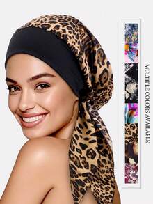 1pc Women's Elastic Wide-Brim Ribbon Sleep Cap, Headscarf Hat, Hair Care Bonnet, Suitable For Daily Use - Multicolor - View 1