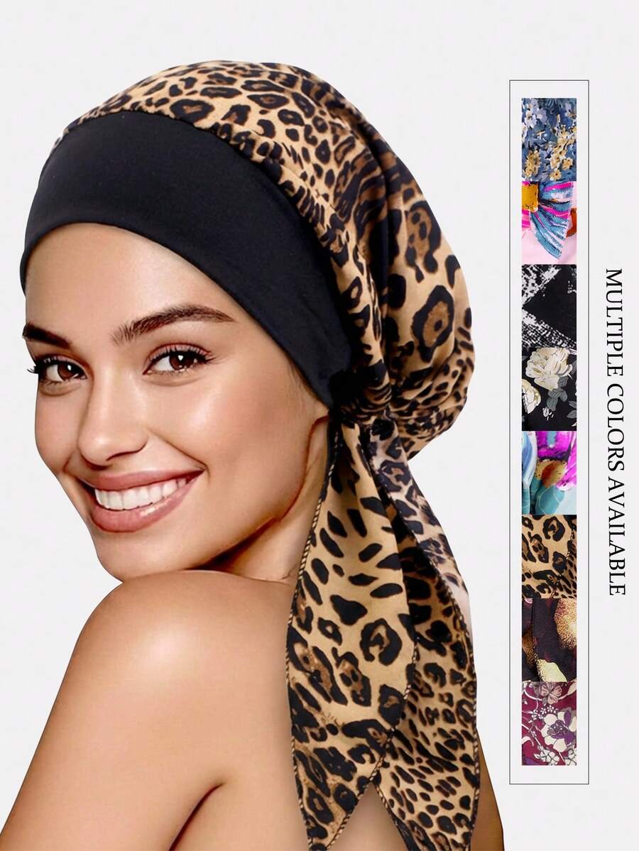 1pc Women's Elastic Wide-Brim Ribbon Sleep Cap, Headscarf Hat, Hair Care Bonnet, Suitable For Daily Use - Multicolor - View 1
