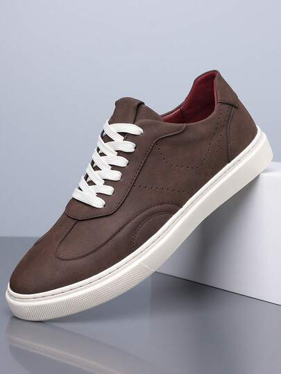 1 đôi giày thể thao nam thoáng khí, buộc dây, chất liệu PU, đế EVA, kiểu dáng casual, nhẹ, thích hợp cho các hoạt động giải trí.