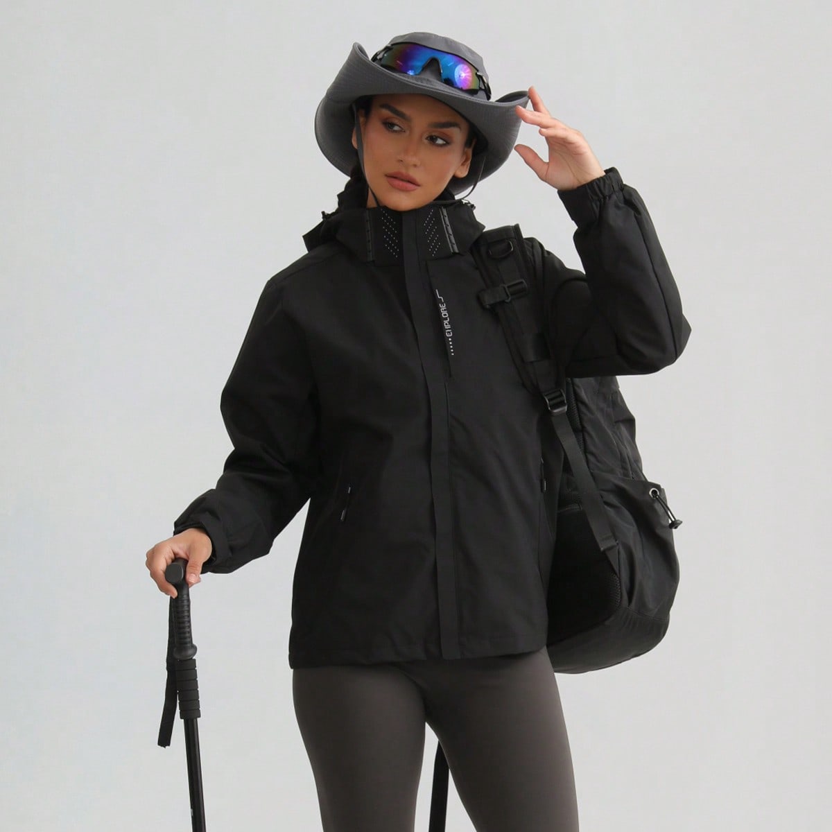 Chaqueta con cremallera de manga larga y unicolor, uso diario versátil negro para deportes de primavera