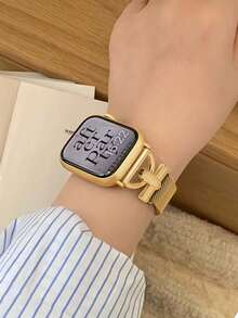 1条时尚字母D不锈钢金属金色表带，兼容 SE S11 S10 S9 S8 S7 S6 S5 S4 S3 S2 S1，优雅新款磁吸式可调节表带，38mm 40mm 41mm 42mm 44mm 45mm 46mm 49mm表壳替换配件 - 金色 - 查看 3