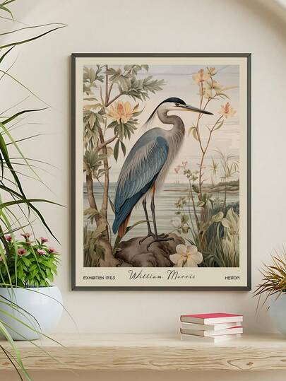 1pc Heron Art Print, Vintage Botanical And Wildlife Poster - Classic Nature Wall Decor, The Ideal Gift For Friends, Bedroom Art Print, Living Room Decor, Office Decor, Kitchen Decor, Bathroom Decor, Wall Arts, Wall Decor, Home Decor, Room Decor, Canvas Wall Art, Posters, Wall Art With Frame, Optional Frame ﻿ ﻿