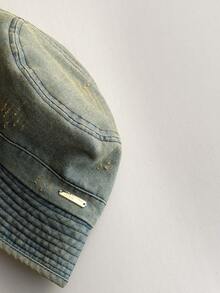 Washed Denim Bucket Hat For Women, Spring/Summer, Japanese Style Versatile, Small Face Flattering, Large Brim Sun Protection, Retro Washed Denim Blue Bucket Hat, High-End Feeling Sun Hat - Multicolor - View 7