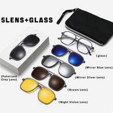 ¡Recomendado5 pares de anteojos de sol magnéticas con clip intercambiables, lentes polarizadas polarizadas, para hombres y mujeres, regalo único, lentes de sol magnéticas a la moda, Juego de anteojos¡Top de Temporada - 1 - Ver 6