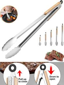1 قطعة ملقط طعام من الفولاذ المقاوم للصدأ والخشب، ملقط مطبخ قوي بمقبض مريح، ملقط طهي من الفولاذ المقاوم للصدأ بمقبض خشبي مقاوم للحرارة، مناسب لتقديم الطعام والقلي والسلطات والمعكرونة، هدية طهي مثالية للحلويات والفواكه والوجبات الخفيفة والكعك والخبز والستيك وشاي بعد الظهر وعيد الميلاد وعيد الأب وعيد الشكر والأعراس والمناسبات الاجتماعية والوجبات - 9 بوصة - مشاهدة 6