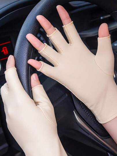1 Pair Solid Color Lightweight Thin Half Finger Gloves For Women, Suitable For Spring/Summer, Breathable, Suitable For Tea Picking, Driving, Cycling, Comfortable,Travel,Festival