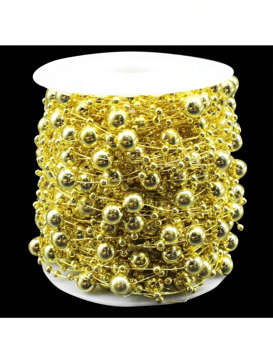 1卷仿珍珠珠串花环塑料珠串链条装饰卷，适用于DIY工艺品、圣诞树、婚礼、情人节派对装饰、花卉中心装饰品（金色） - 金色 - 查看 1