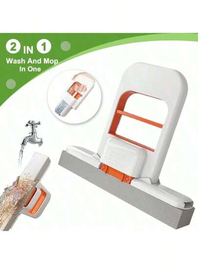 Foldable Space-Saving Handheld Cleaning System, Suitable For Home, Office, Bathroom And Kitchen, Compact Tabletop Cleaning Machine For Small Apartments And Dorms, Plastic Material, Wall-Mounted Mop, Sponge Mop, Kitchen Mop, Office Maintenance, Convenient Storage, Sturdy Structure, Home Organization, Essential For Dorms