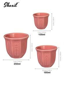shoxil 1pc Pink Embossed Tulip Ceramic Cup, Middle Eastern Style Coffee Cup, Saudi Style Tea Cup, Water Cup, Matcha Cup, Available In 3 Sizes, Suitable For Home, Restaurant, Yard, Coffee Corner, Ramadan Gift - Cup - View 5