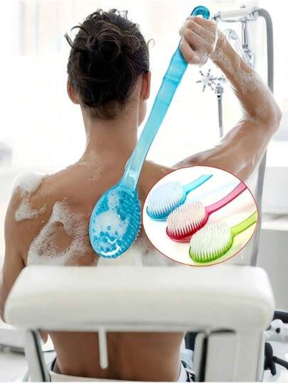Ergonomic Long Handle Back Scrubber Brush, Multi-Functional Shower Massager Body Exfoliator Tool With Soft Bristles, Non-Slip Handle For Hard To Reach Areas, Feet, Shoulders, Elderly Bath Assistant, Bathroom Accessory