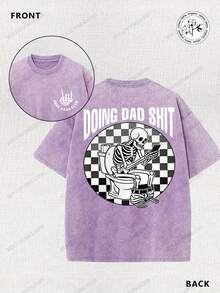 2026 Dad Stuff, Father's Day, Holiday Gift, 230g Vintage Washed Double-Sided Printed Batik T-Shirt, Comfortable For Summer Outdoor Wear, One Piece, Simple, Casual, Loose Fit. High-Quality Wax Printed Cotton Retro Fashion Brand T-Shirt, Men's T-Shirt, Beach Must-Have, Men's Summer T-Shirt, Holiday Gift, Perfect Gift, Valentine's Day Gift - 寶藍色 - 查看 7
