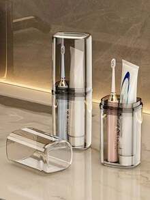 Portable Travel Soap Dish And Toothbrush Holder Set - Durable Plastic, Travel Cup Storage Box, Foldable Acrylic Water Cup, Lightweight Luxury Soap Dish, Sealed Lid Drainage Mini Soap Storage Box, Oval Shape, Suitable For Camping, Gym, Bathroom, Ideal For Travel, Vacation, Back To School, Business Trip, Dorm, Camping. - Multicolor - View 1
