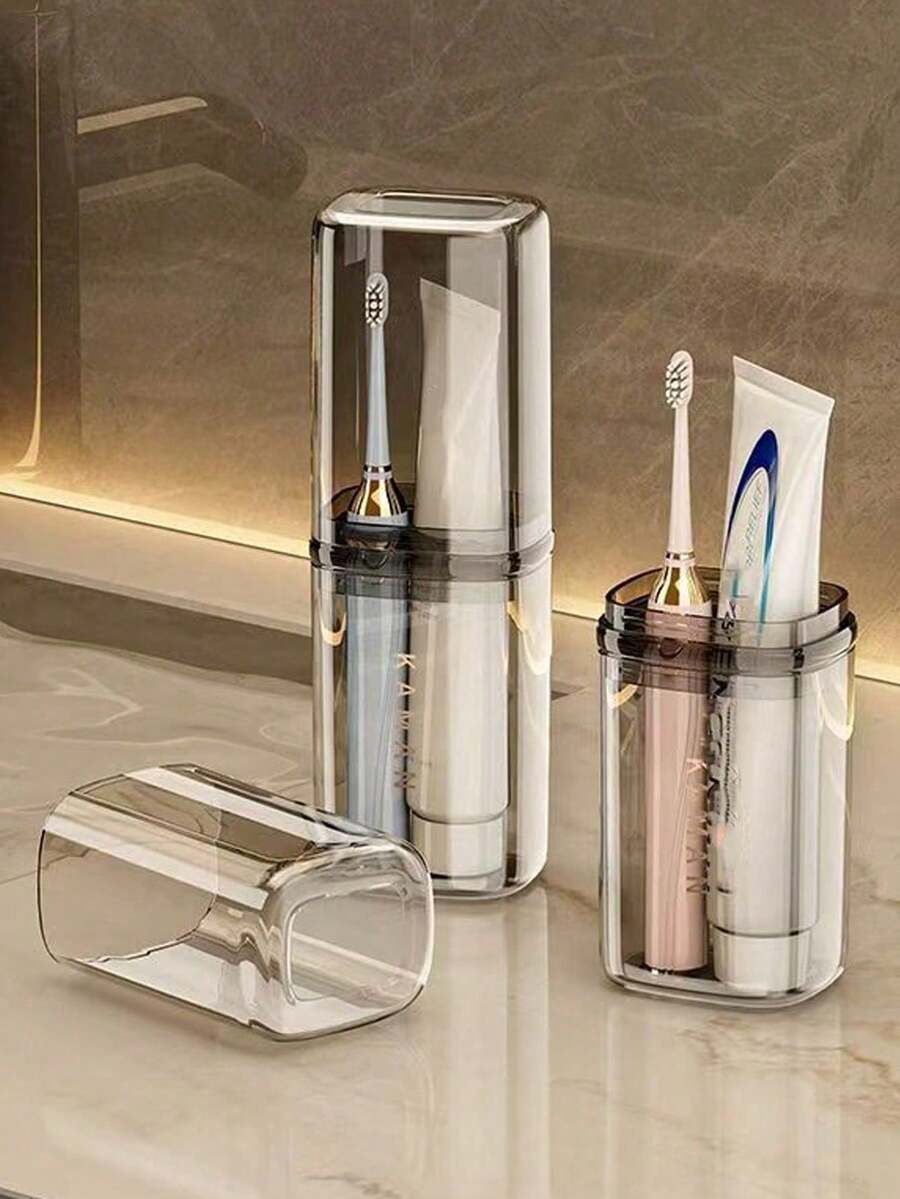 Portable Travel Soap Dish And Toothbrush Holder Set - Durable Plastic, Travel Cup Storage Box, Foldable Acrylic Water Cup, Lightweight Luxury Soap Dish, Sealed Lid Drainage Mini Soap Storage Box, Oval Shape, Suitable For Camping, Gym, Bathroom, Ideal For Travel, Vacation, Back To School, Business Trip, Dorm, Camping. - Multicolor - View 1