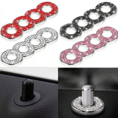 4 piezas de anillos decorativos para cerraduras de puertas de automóvil de aleación de zinc con diamante de imitación, aros de acabado para manijas de puertas interiores, pegatinas decorativas brillantes para automóviles, de aleación de zinc con diamante de imitación de alta calidad y brillo, personalización económica para una decoración interior genial
