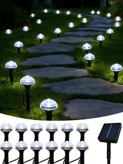 20/10 pezzi Luci a stringa solari a LED, a forma di fungo, alimentate a energia solare, 8 modalità di illuminazione, plug and play, picchetto da terra, adatte per giardino, prato, vialetto, luci solari da esterno per tutte le stagioni