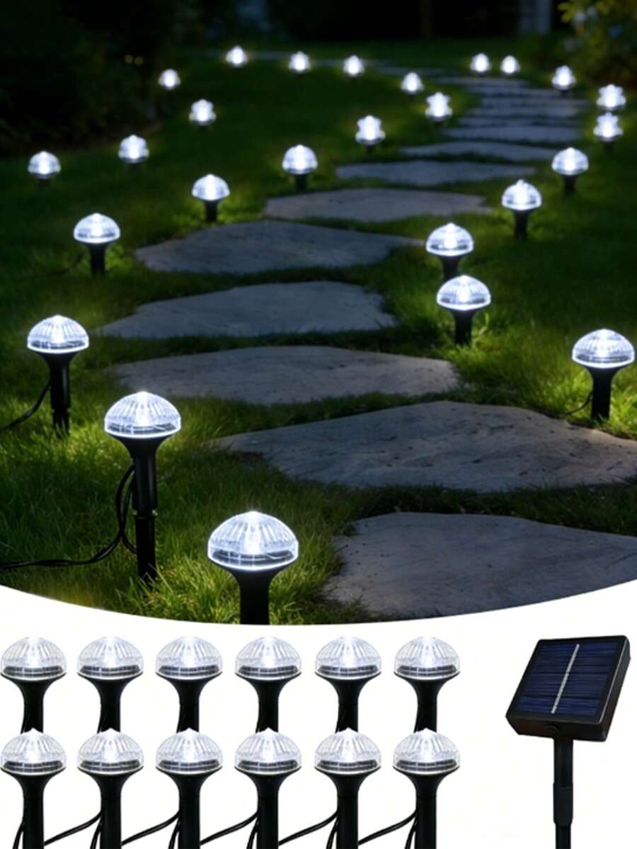20/10pcs LED Solar String Lights, Mushroom Shape, Solar Powered, 8 Lighting Modes, Plug And Play, Ground Stake, Suitable For Garden, Lawn, Driveway, All-Season Solar Powered Outdoor Lights