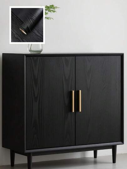 1 Roll Self-Adhesive Black Wood Grain Wallpaper, Random Texture PVC Contact Paper For Bedroom, Living Room, Bathroom Backsplash, Home Decor Wall Sticker, Kitchen Countertop, Furniture Renovation DIY Peel And Stick, 15.7inX39.3/118.1/196.8in