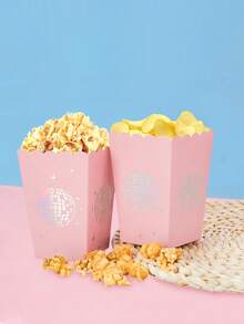10 piezas/30 piezas/50 piezas Cajas de palomitas de maíz con bola de discoteca rosa, contenedores de papel de discoteca rosa claro y plateado adecuados para fiestas de cumpleaños, despedidas de soltera, bodas y decoración de duchas nupciales, regalos - Rosa - Ver 5