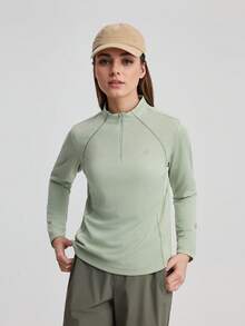 TECTOP Spring Summer Women's Long Sleeve Sports T-Shirt 1/4 Zipper Running Fitness Breathable Quick-Drying High Elasticity T-Shirt - 草綠色 - 查看 1