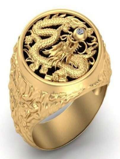 1pc Vintage Men's Fashion Elegant Charismatic Oriental Dragon Pattern Ring, Wedding Engagement Party Jewelry Gift