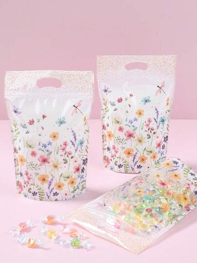 25Pcs Sring Flowers Gift Bags, Self-Standing Bag With Flowers Pattern, Handy Bags, Snack Bags, Baby Shower Decor, Gender Reveal Party Decor, Birthday Decor, Candy Bags, 1st Birthday Party Decor, Floral Party Decor, Gift Wrapping Bags, Stand Up Bags, Spring Party Decor, Gift Supplies, Party Favors