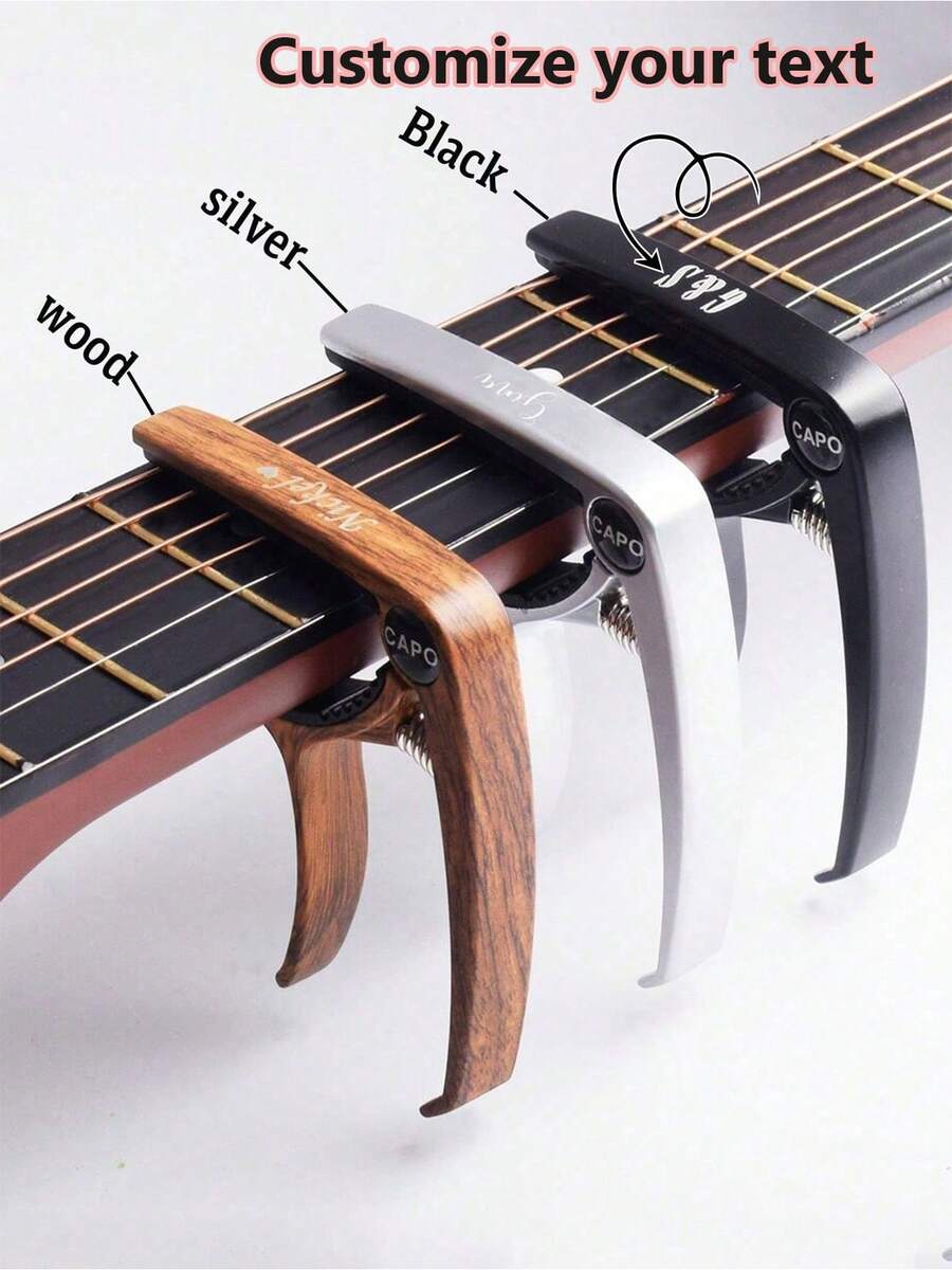 1pc Personalized Metal Wood Grain Capo Guitar, Customizable Information, Engraved Guitar Pick, Birthday Gift, Guitarist Father's Day Gift, Boyfriend Gift, Husband Gift, Customized Birthday Gift, Guitar Pattern, Harmonica, Guitar Material Decor, Waterproof, Fun, Exquisite, Fashionable Unique, Personalized, Her, Family, Friend, Anniversary, Birthday, Clothing, Sofa/Bedroom Living Room