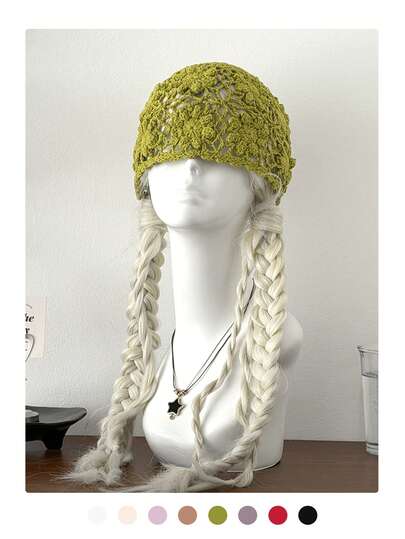 1pc Black Label With Sequin Lettering, Handmade Crochet Hollow-Out Sequin Beanie Hat, Fashionable Retro Versatile Lightweight Breathable Knit Cap For Women, Spring/Summer