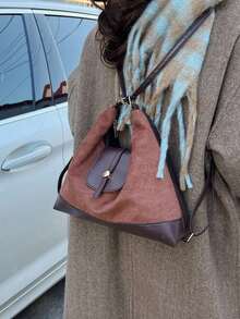 Large Capacity Commuter Tote Bag For Women, New Versatile Retro Fashion One Shoulder Crossbody 3-In-1 Casual Backpack - Coffee Brown - View 11