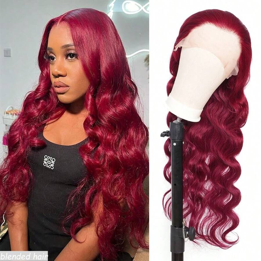 10-36 Inch Body Wave Lace Front Wigs Human Blended Hair Pre Plucked Glueless Wigs 13x4 HD Body Wave Lace Front Wigs Human Blended Hair For Women 180% Density Lace Closure Wigs 99J Burgundy - S99J/BUG - View 1